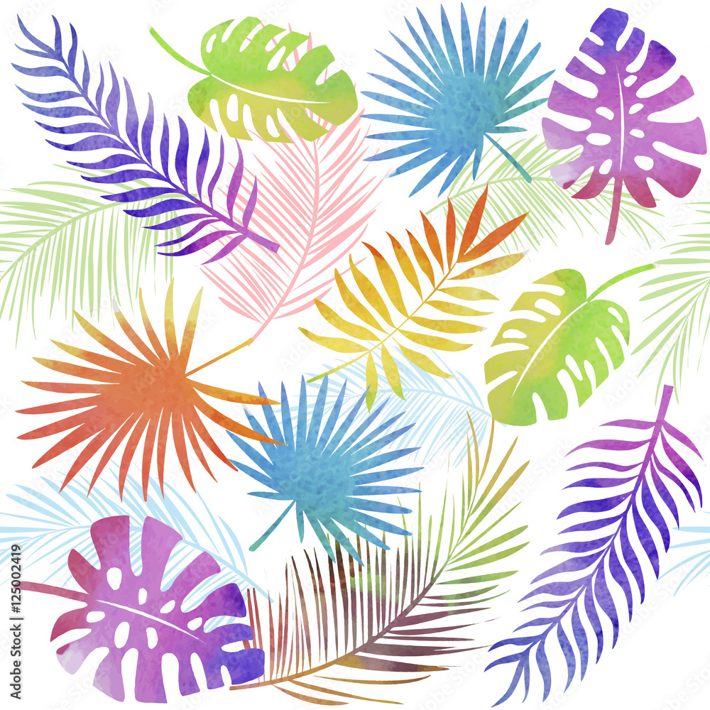 watercolor tropical leaves seamless pattern