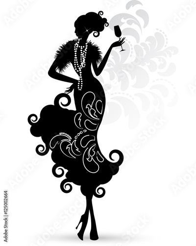 beautiful woman with fashion dress and wine glass