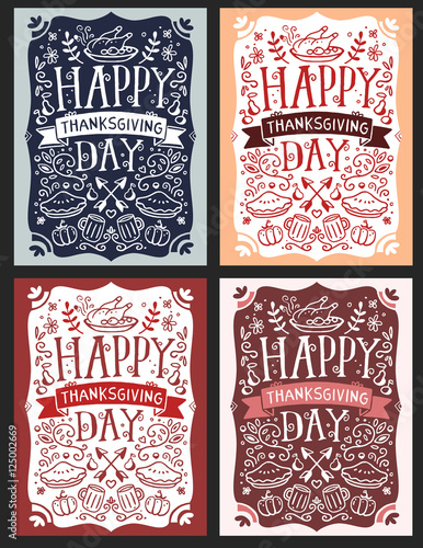 Vector set of thanksgiving illustration with roasted turkey, veg