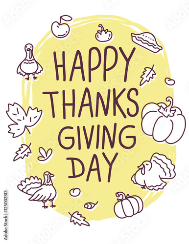 Vector thanksgiving illustration with turkey bird, vegetables, l