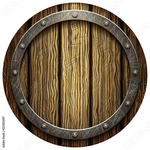 Round oak shield with metal rivets