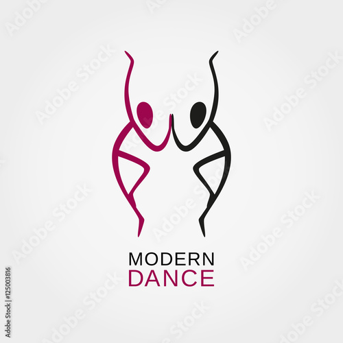 Dance icon concept. Character logo. Modern ballet studio design template. Fitness class banner background with symbol of abstract people ballerina in dancing poses. Vector illustration. photo