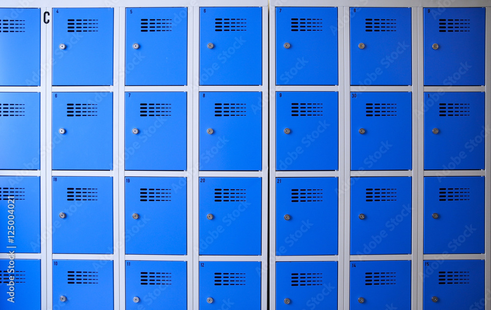 school or gym blue metal lockers