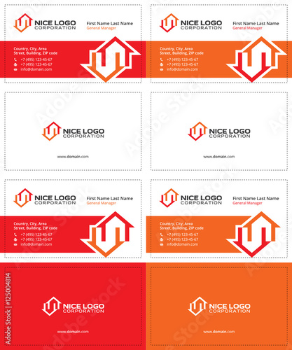 two houses red and orange colors, real estate modern business cards