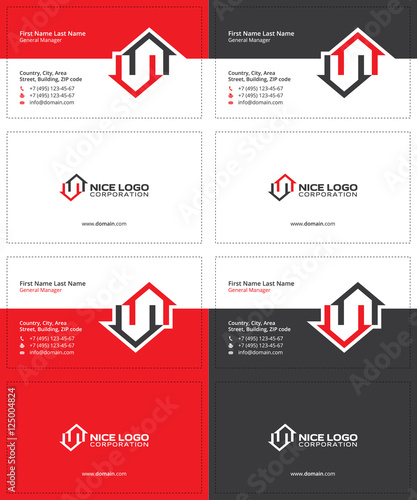 two houses red and gray colors, real estate modern business cards