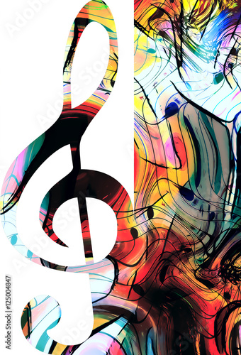 Obraz na plátně abstract set of music clefs and lines with notes, music theme graphic collage