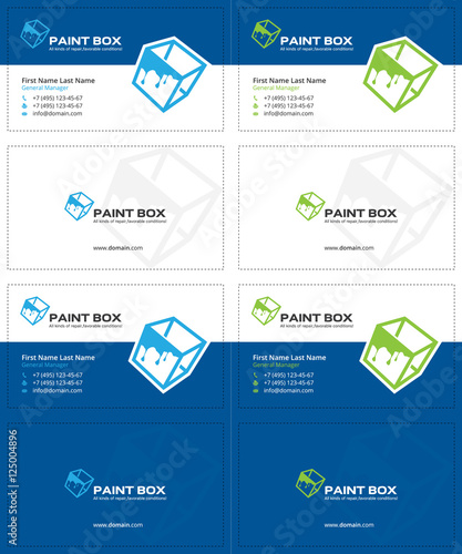 paint splash blue and green colors, cube business cards, box cards