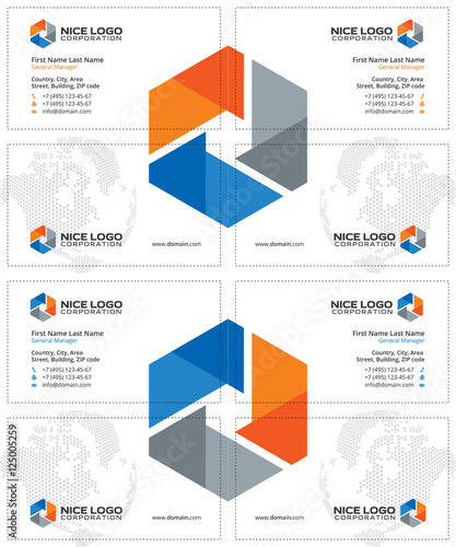 engineering, equipment, construction, business cards white, orange blue and gray colors