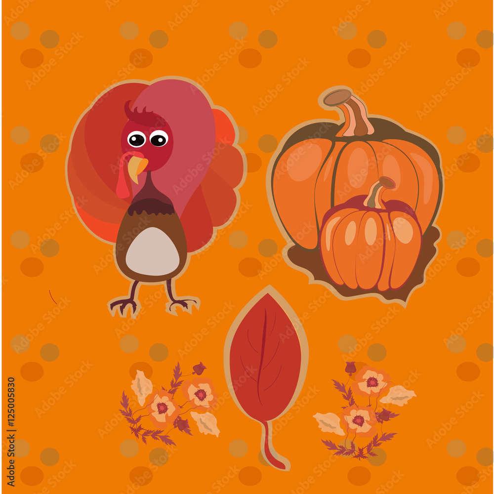 Happy Thanksgiving Day background design with holiday sticker objects