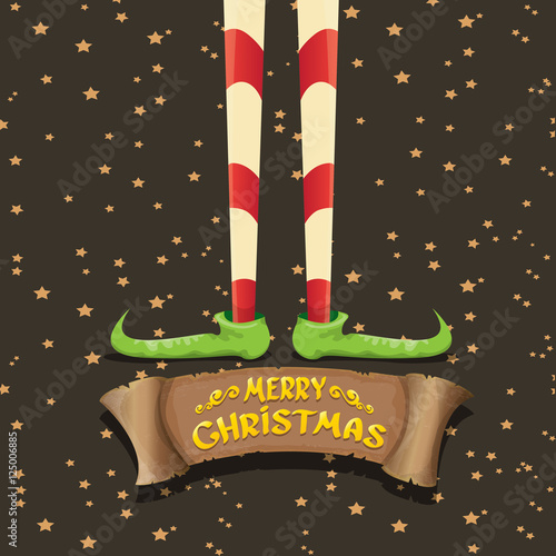 merry christmas card with cartoon elfs legs