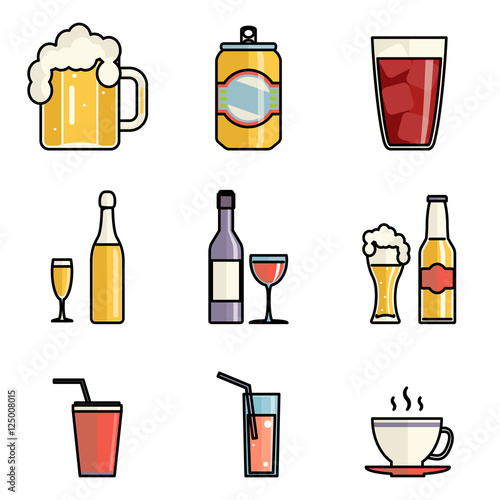 Drink Icons Line Art Isolated Set Vector Illustration