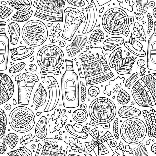 Cartoon cute hand drawn Beer fest seamless pattern