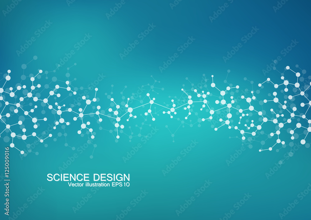 Obraz premium Structure molecule of DNA and neurons. Structural atom. Chemical compounds. Medicine, science, technology concept. Geometric abstract background. Vector illustration for your design.