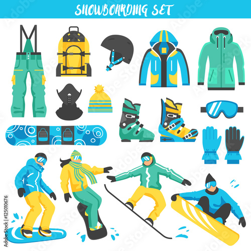 Snowboarding Equipment Colored Set