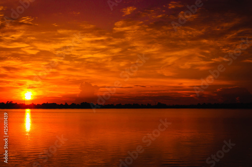 View of sun rise at near lake.