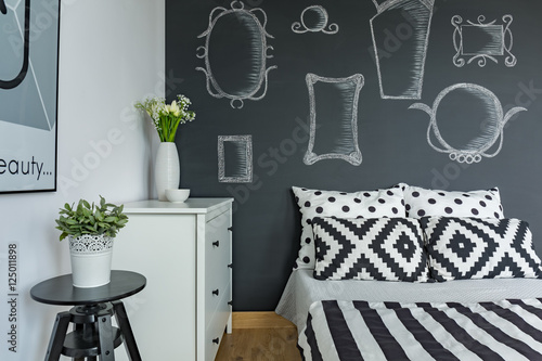 Bedroom with chalkboard wall