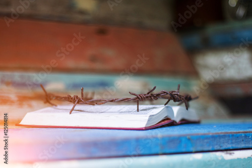 concept of metal barbed Wire crown like the thorns of Jesus and the holy bible © wonderisland