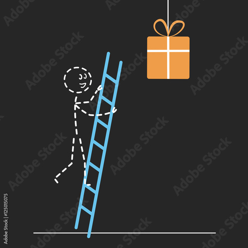 Bonhomme sur échelle pour attraper un cadeau