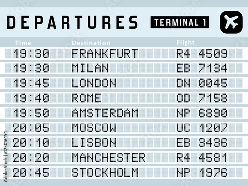 Airport timetable - blue departure schedule vector