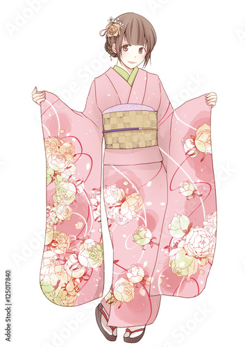 振袖の女の子 ピンク Stock イラスト Adobe Stock