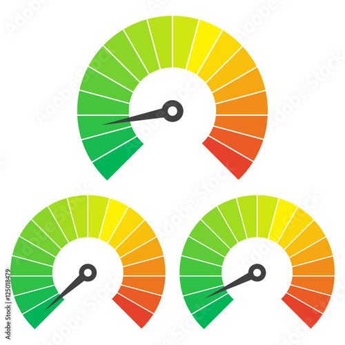 Set of measuring icons on a white background. Speedometer icons set