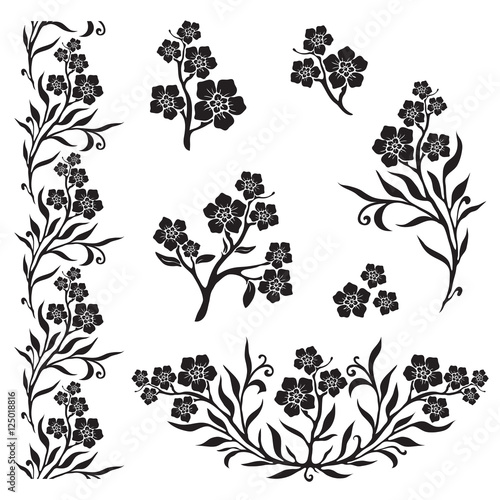 Forget-me-not (myosotis) graphic flowers