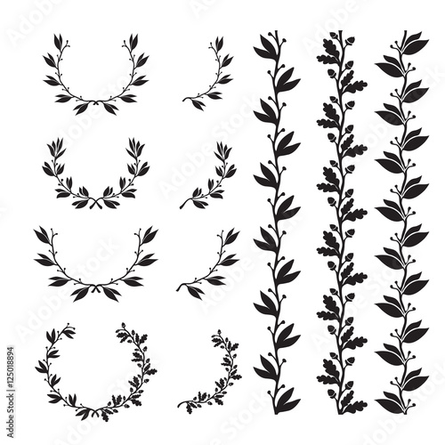 Silhouette laurel and oak wreaths in different shapes