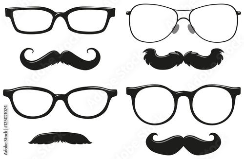 Different designs of mustache and glasses