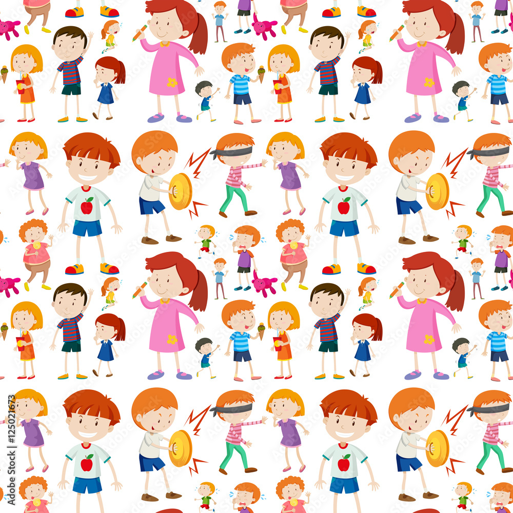 Seamless background design with kid characters