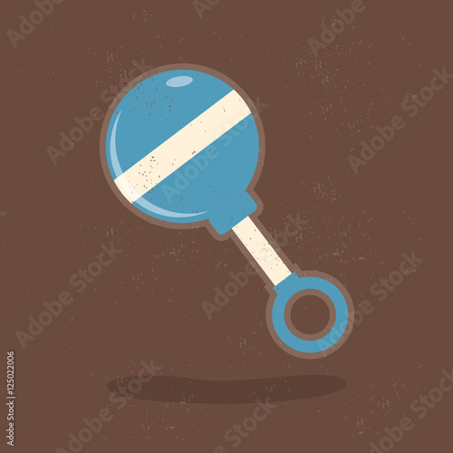 Baby grunge and grained old retro background, cartoon rattle toy with shadow