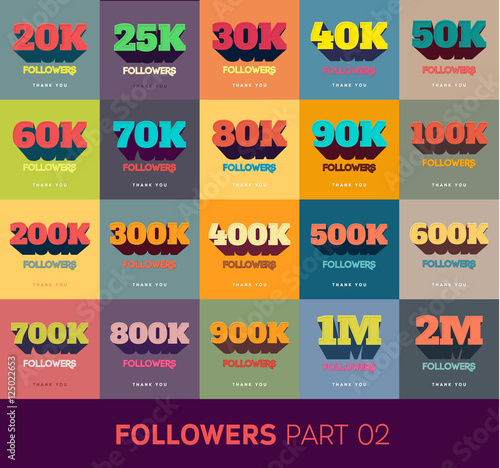 Retro Thanks Design SET for Network Friends and Followers. Thank you card. Image Social Networks. Web user celebrates a large number of subscribers or 
