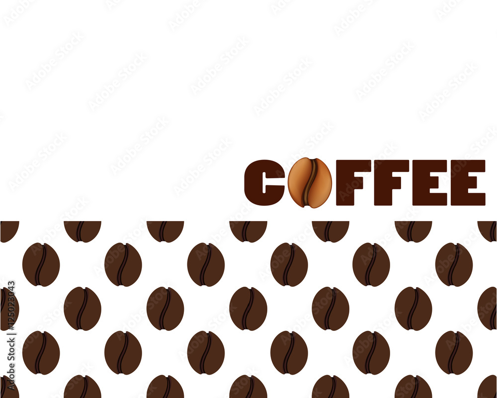 Isolated abstract coffee beans background. Energetic caffeine drink logo. Cafe logotype. Vector illustration.