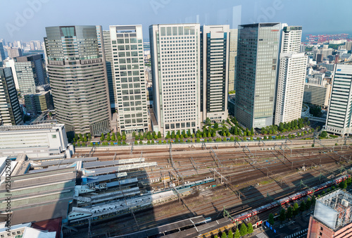 Shinagawa aerial view with station and buildings, Tokyo