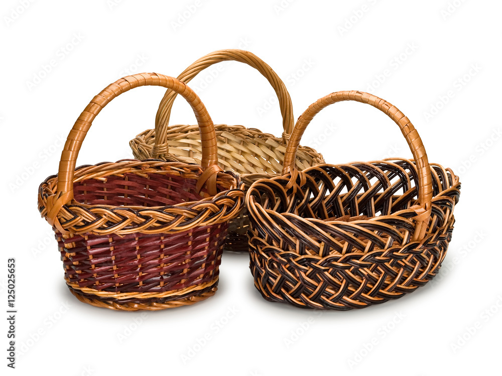 Three grocery baskets from rods