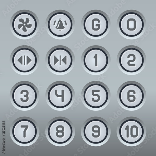 Steel Elevator Buttons Panel Set. Vector
