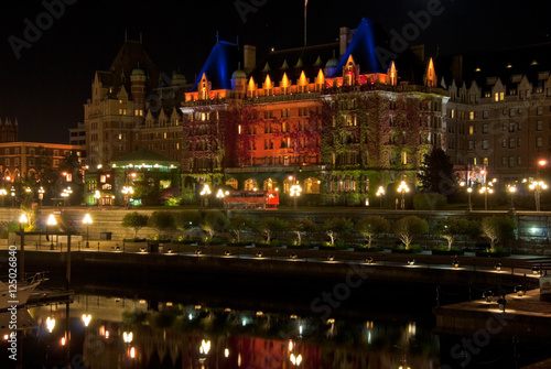 Gorgeous hotel in downtown of Victoria, British Columbia at night.