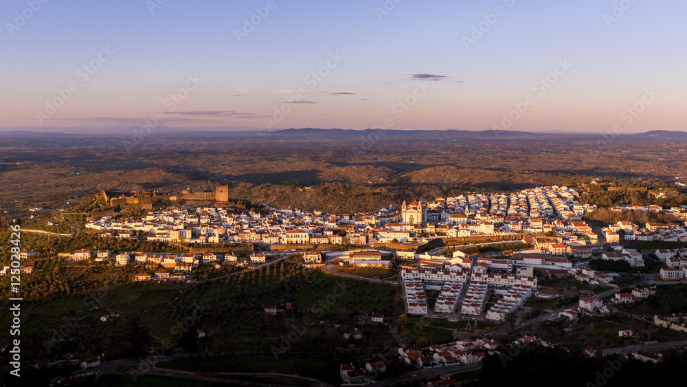 Panorama of Castelo de Vide at sunset, Portugal