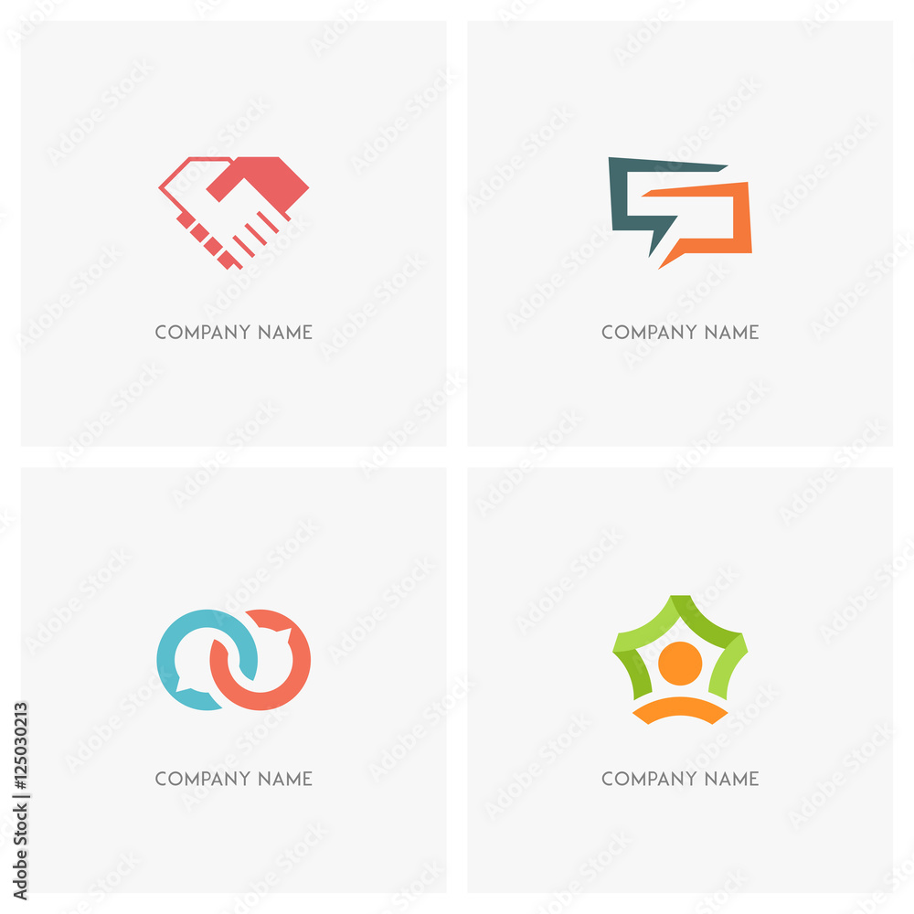 Team work and conversation vector logo. Business handshake, two hands make a deal, dialog and chat symbols, person and star shape - teamwork, agreement and success icons. Team work and conversation vector logo. Business handshake, two hands make a deal, dialog and chat symbols, person and star shape - teamwork, agreement and success icons.
