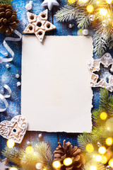 art Christmas background with fir tree branches and holidays dec