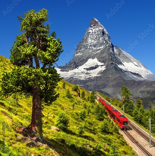 Swiss beauty, rack railway under Matterhorn,Zermatt,Valais,Switzerland,Europe