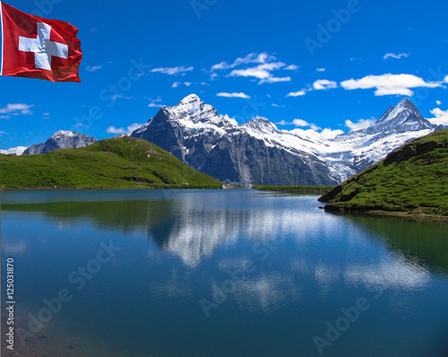 Swiss beauty, Schreckhorn and Wetterhorn  from Bachalpsee level,Grindelwald,Bernese Oberland,Switzerland,Europe