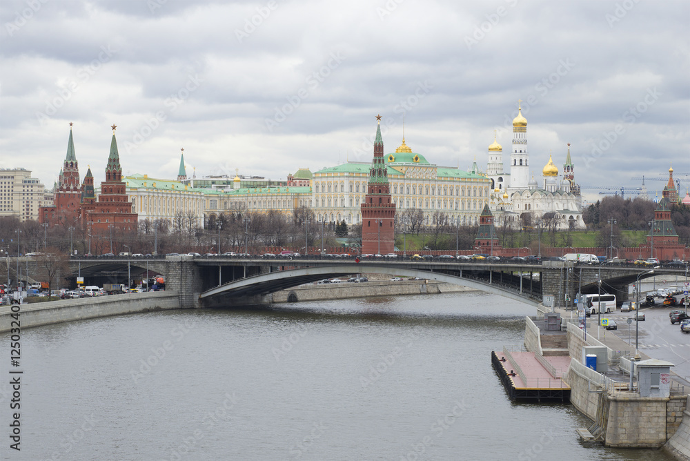 View of the Moscow Kremlin, cloudy april day, Russia