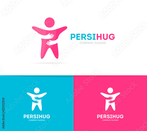 Vector man and hands logo combination. Human and embrace symbol or icon. Unique team and friendship logotype design template.