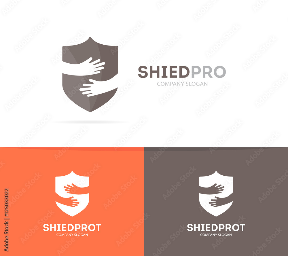 Vector shield and hands logo combination. Security and embrace symbol or icon. Unique protect and defense logotype design template. Vector shield and hands logo combination. Security and embrace symbol or icon. Unique protect and defense logotype design template.