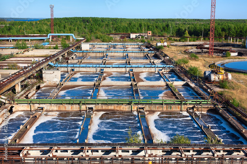 A lot of basins for sewerage water aeration and cleaning in process of sewage treatment, biological treatment plant © Kekyalyaynen