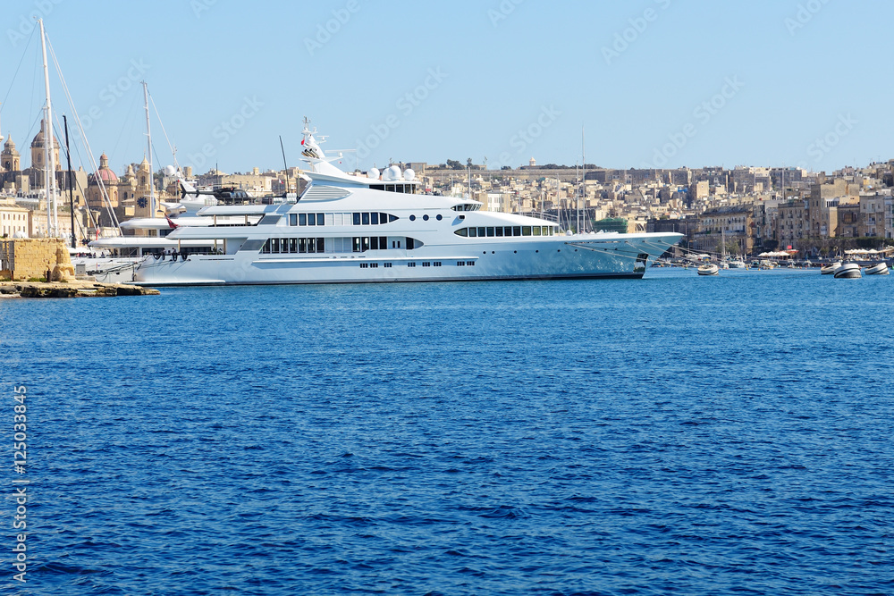 The view on Vittoriosa and motor yachts, Malta