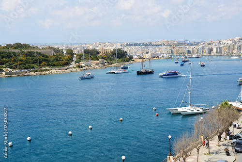 The view on harbour and sail yachts  Sliema  Malta