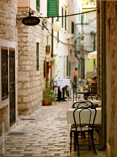 The old ancient street cafe in   ibenik  south Croatia