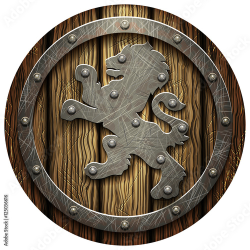 Round oak shield with rivets and metal Lev