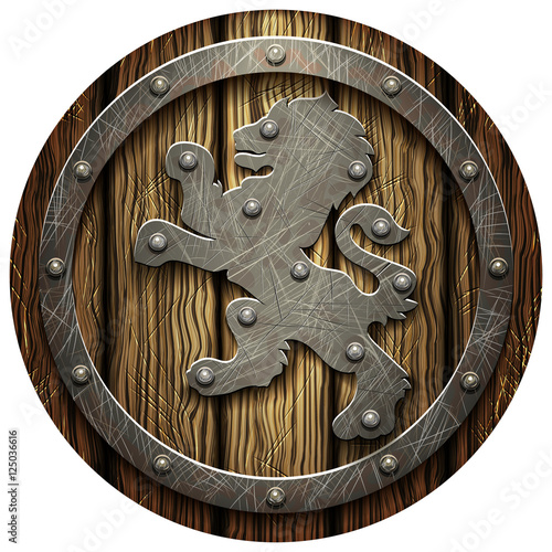 Round oak shield with rivets and metal Lev